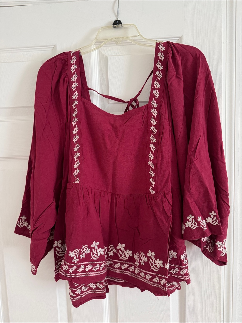 Embroidered Berry Peasant Tunic Top